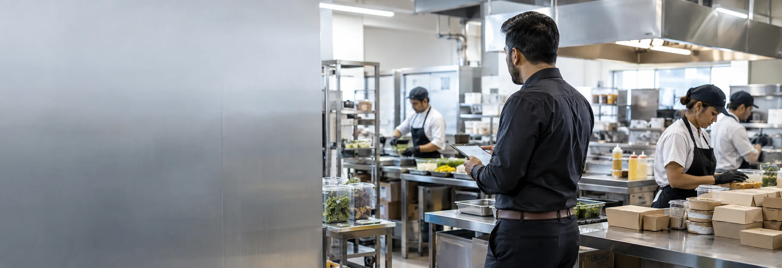 Franchisee overseeing order preparation in a Mizanplus kitchen