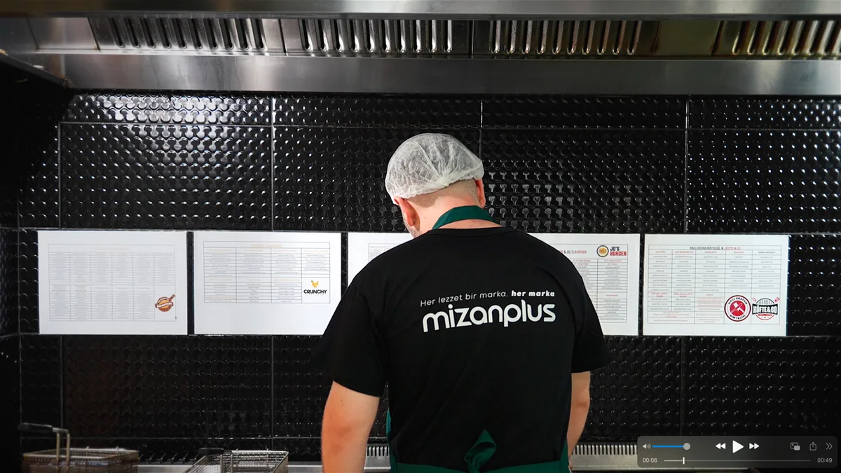 Mizanplus mutfağında reçete panolarının önünde çalışan ekip