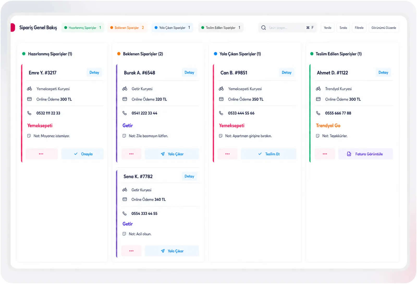 Paket Master order management screen