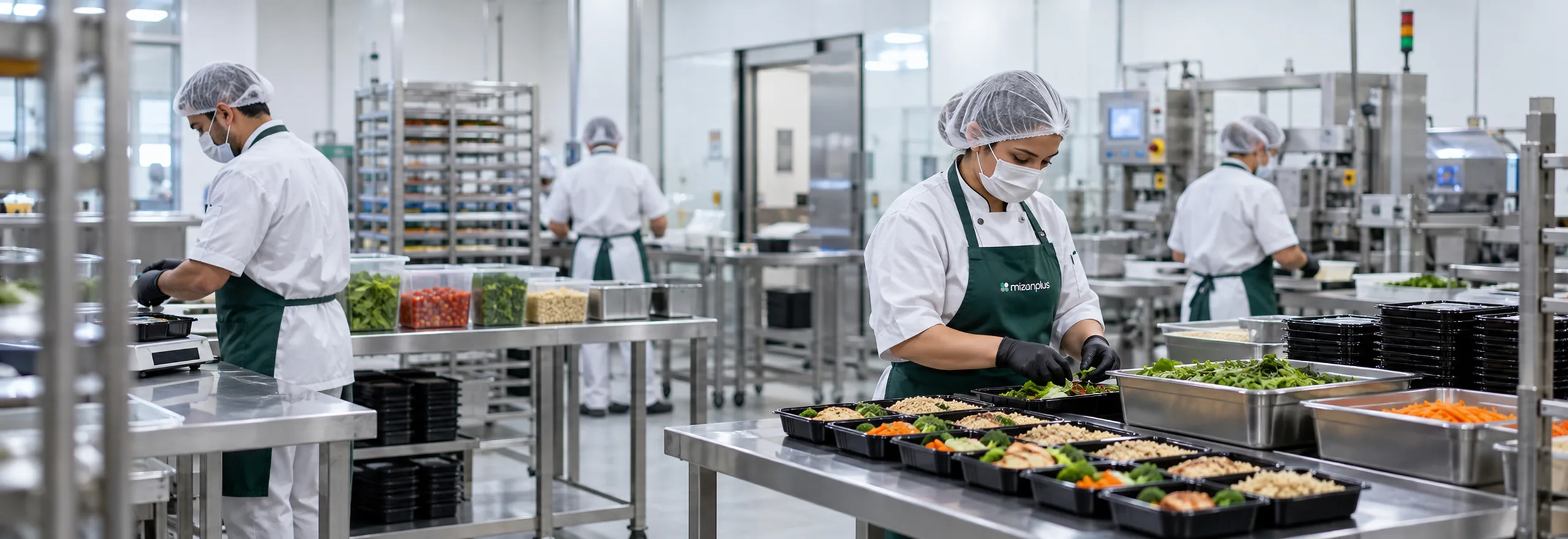 Team doing prep in the Mizanplus production kitchen
